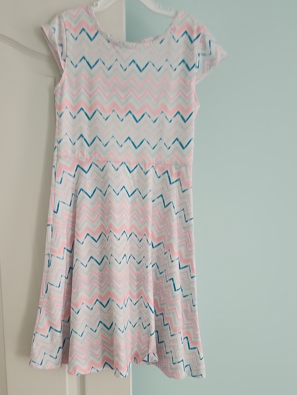 Girls Zigzag Print Pink & Blue Skater Dress